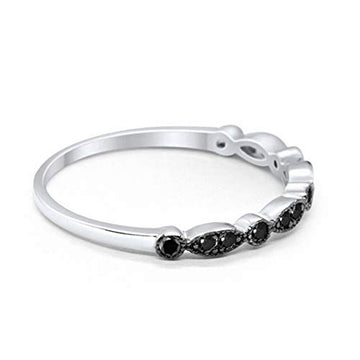 Half Eternity Wedding Band Round Simulated Black CZ 925 Sterling Silver